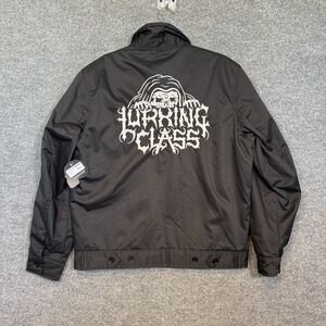Lurking Class Jacket Mens Medium Black Bomber Fur Lined Zip Up Grim Reaper NEW